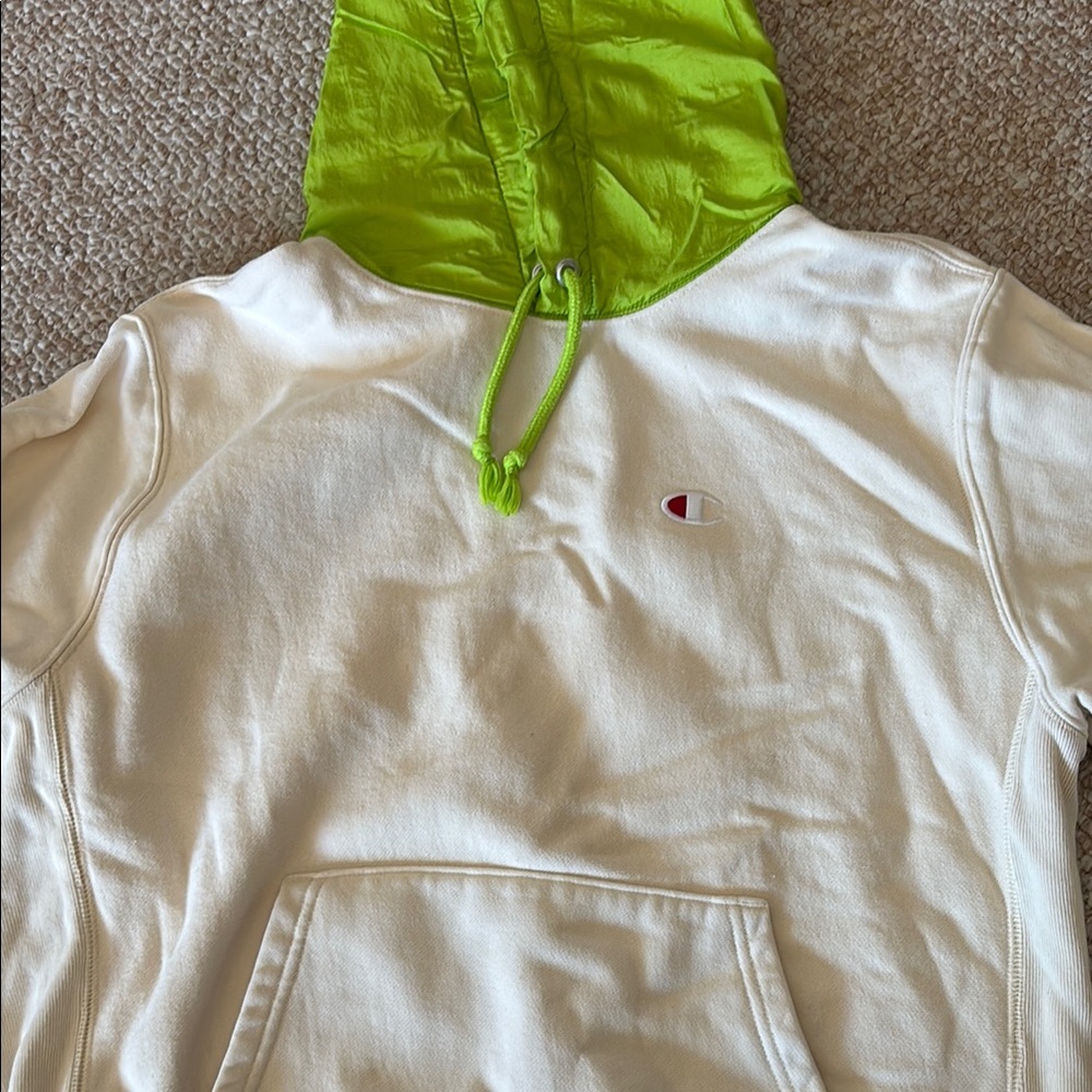 Champion Cream Hoodie with Lime Green Hood